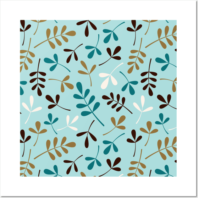 Assorted Leaf Silhouettes Teals Crm Brown Gld Wall Art by NataliePaskell